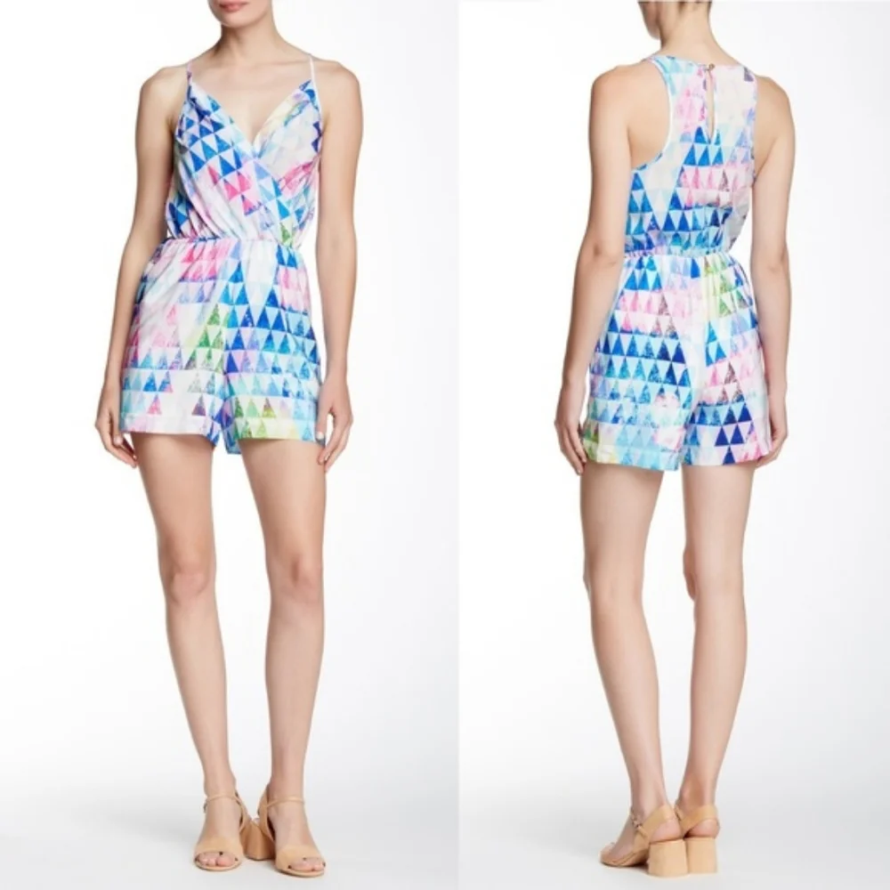 Amanda Uprichard for REVOLVE Geometric Pattern 100% Silk Romper - Size Large - Picture 2 of 16